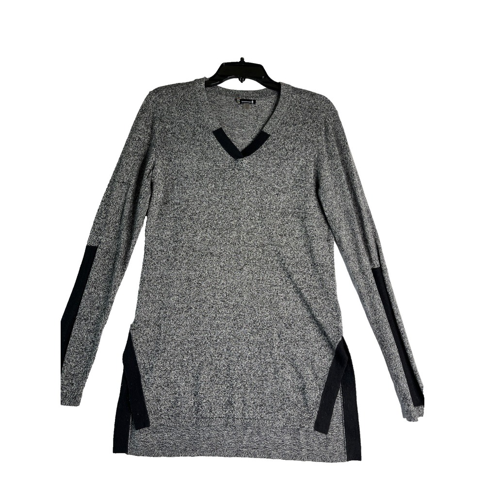 Smartwool V-Neck Split Hem High Low Grey Black Trim Pullover Sweater Tunic Top S